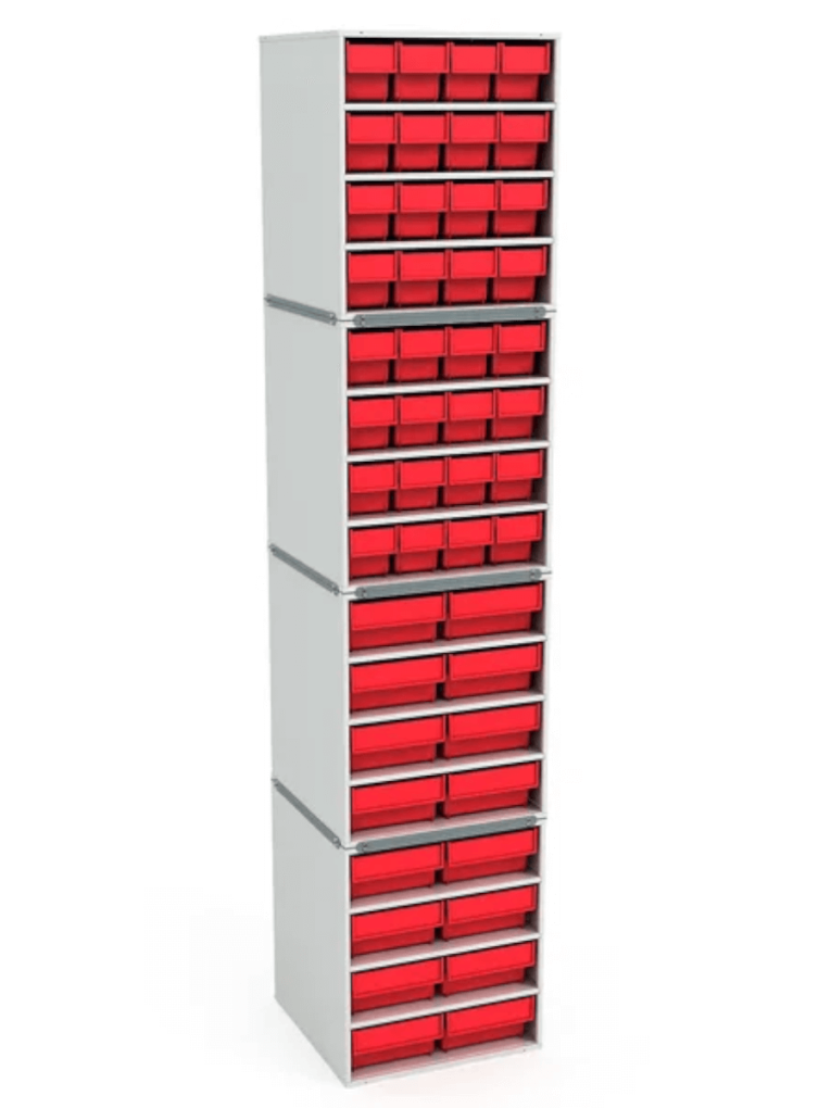 .Стационарная кассетница ДиКом (на 4 яруса) с красными ящиками купить в Смоленске