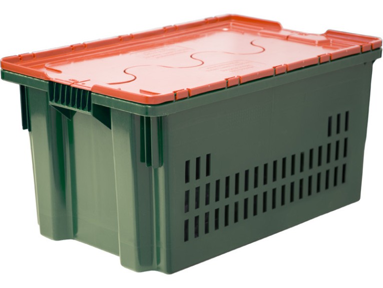 Ящик 600х400х300 дно сплошное, стенки перфорированные, Safe PRO цв. зелёный с оранжевой крышкой купить в Смоленске