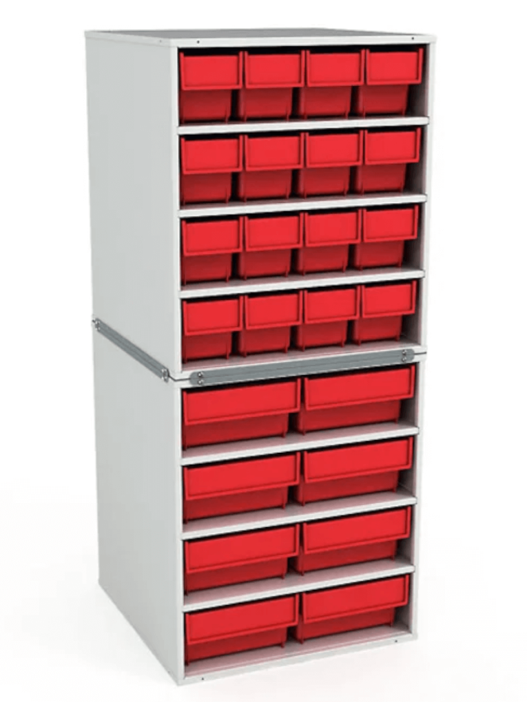 Стационарная кассетница ДиКом (на 2 яруса) с красными ящиками купить в Смоленске