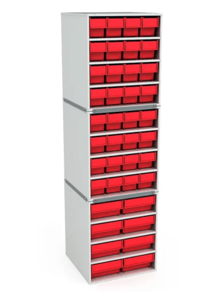 Стационарная кассетница ДиКом (на 3 яруса) с красными ящиками купить в Смоленске