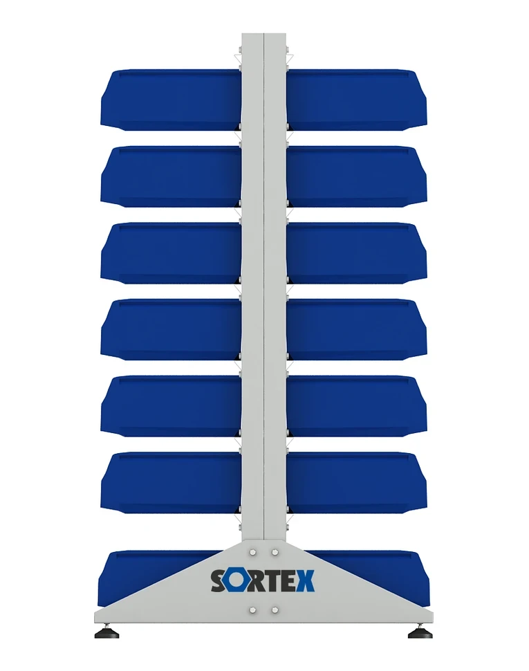 Стеллаж для пластиковых лотков SORTEX двухсторонний 1500x1000x800.03 купить в Смоленске