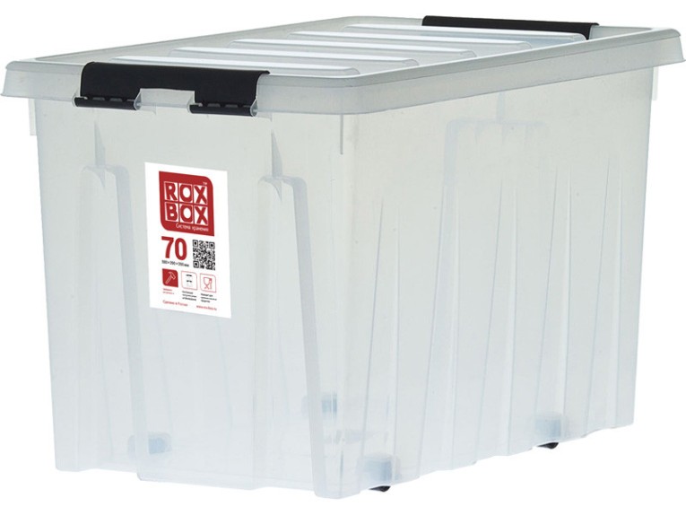 Контейнер Rox Box Original 70 (580х390х350 мм с крышкой и клипсами, на роликах, прозрачный) купить в Смоленске