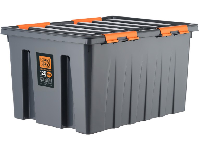 Контейнер особопрочный Rox Box PRO 120 (740х565х400 мм с крышкой и клипсами, на роликах, антрацит) купить в Смоленске